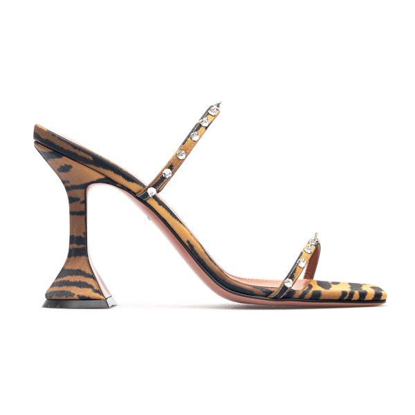 Tiger sandals with rhinestones                                                                                                                        Amina Muaddi KARMA SLIPPER MINISPIKES front